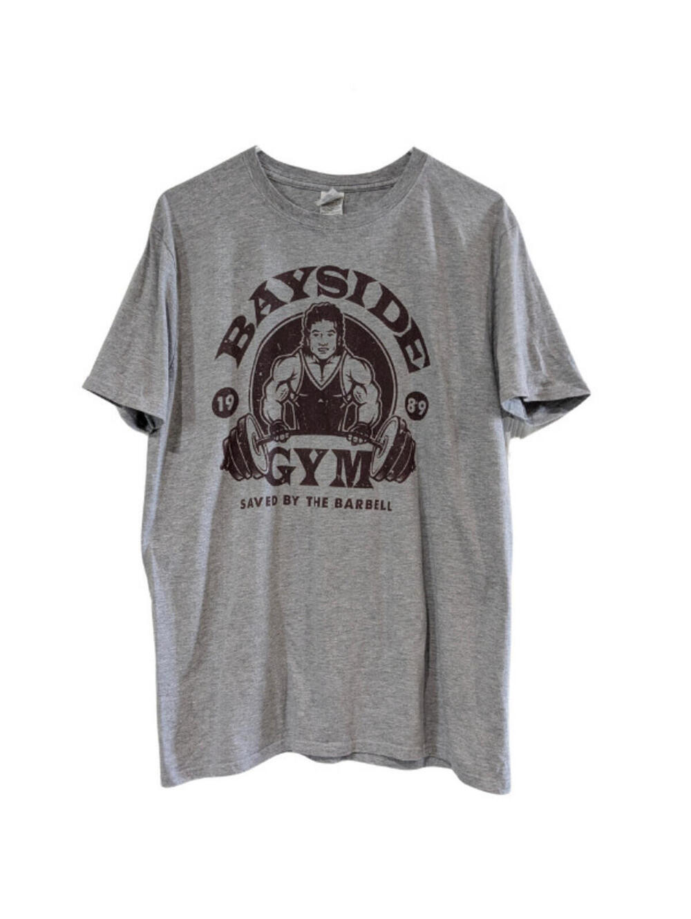 Gildan Softstyle Men's Bayside Gym Saved by the Barbell T-Shirt Gray, Size Large